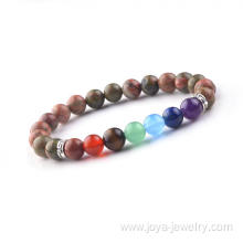 Fashionable Bangle 8MM Beads Picture Chakra Gemstone Rainbow Bracelet